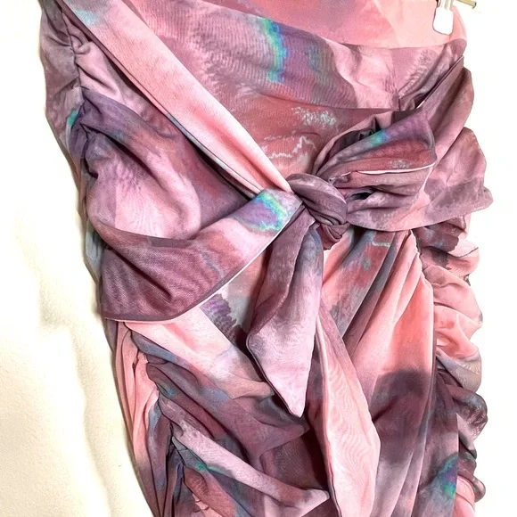 OH POLLY, High Neck Long Sleeve Mesh Bodysuit and skirt in Blush - Picture 5 of 11